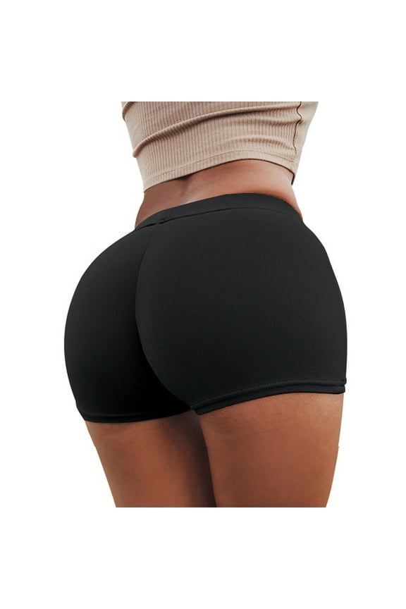 QENGING Clothes Workout Shorts for Women Stretch Yoga Leggings Fitness Running Gym Sports Short Active Pants Summer Rollback Black L