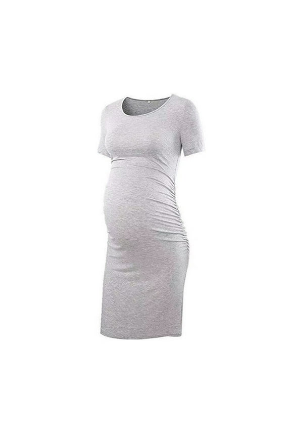 QENGING Maternity Clothes for Women O-Neck Solid Short Sleeve Breast-Feeding Pregnancy Top Maternity Nursing Dress GrayM