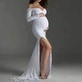 thumbnail image 1 of QENGING Maternity Clothes for Women Pregnancy Dresses Short Sleeve Pregnants Photography Props Off Shoulders V-Neck Long Maternity Dress WhiteM, 1 of 9