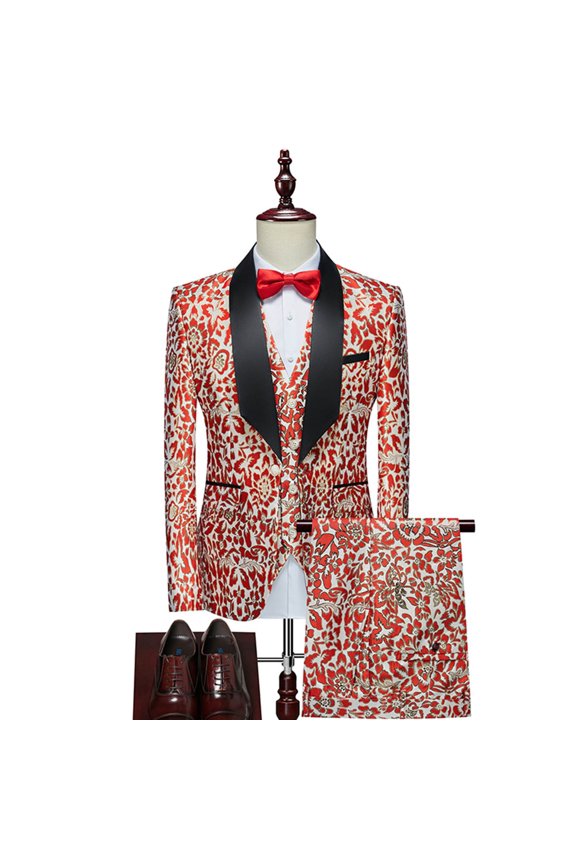 QENGING Men's Suit Jacket Button 3-Piece Blazer Lapel Jacket Plus Size Casual Jacket & Vest & Pants Slim Fit Suit for Home Party Outdoor