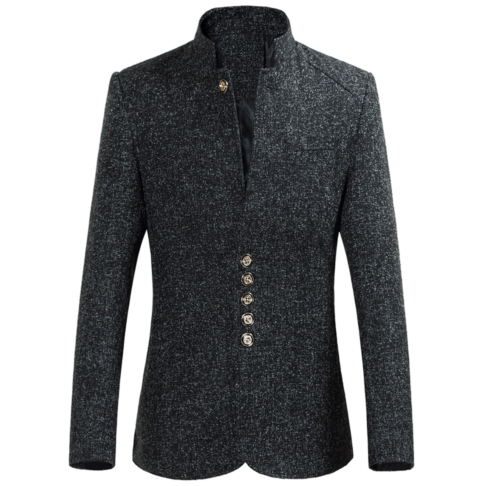 QENGING Men's Suit Jacket Casual Blazer Suit Solid Stand-up Collar