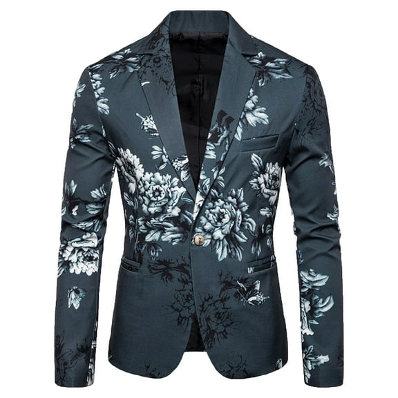 QENGING Men's Suit Jacket One Button Floral Suit Performance Suit Long Sleeve Tops Blazer Lapel Suit for Home Party Outdoor