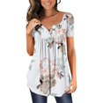 thumbnail image 1 of QENGING Shirts for Women Floral Printed Regular Trendy Graphic Tees Short Sleeves V Neck Button Top White XL Summer, 1 of 6