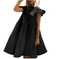 thumbnail image 1 of QENGING Spring Dresses for Women Summer Casual Round Neck Solid Ruffle Loose Beach Dress Black 2023 Deals, 1 of 7