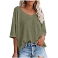 thumbnail image 1 of QENGING Summer Tops for Women 2023 Trendy Casual Loose Short Sleeve Pullove Solid Blouse T-Shirt, 1 of 7