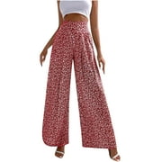 QENGING Women's Pants Wide Leg Casual Elastic Trousers Pattern Pattern Plus Size Trousers on Clearance