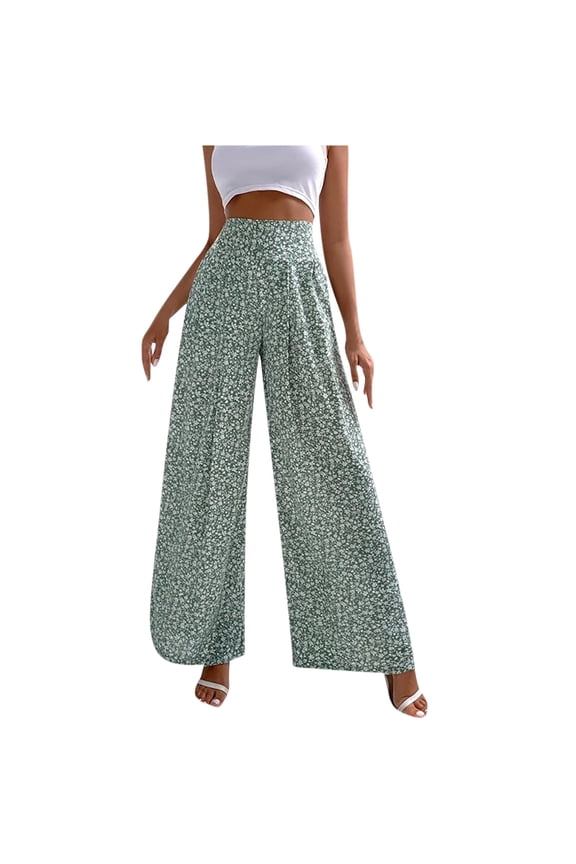 QENGING Women's Pants Wide Leg Casual Elastic Trousers Pattern Pattern Plus Size Trousers