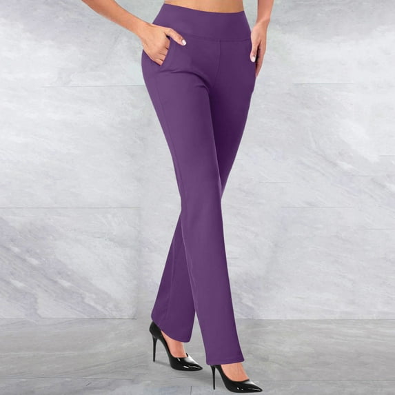 QENGING Women's Pants Wide Leg Casual Temperament Solid Color Knitted Micro Pull Slim Flare on Clearance