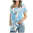 thumbnail image 1 of QENGING Women's Short Sleeve Crew-Neck Plus Size Floral Print Juniors Tops Hide Belly Tunic Shirts Dressy Casual Flowy Blouse, 1 of 1