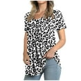 thumbnail image 1 of QENGING Women's Short Sleeve Crew-Neck Plus Size Floral Print Juniors Tops Hide Belly Tunic Shirts Dressy Casual Flowy Blouse, 1 of 6