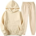 thumbnail image 1 of QENGING Womens Pants 2PCS Outfits Tracksuits Long Sleeve Pullover Hoodies Sweatshirt and Stretch Sweatpants Khaki 3XL on Clearance, 1 of 7