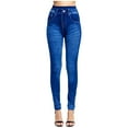 thumbnail image 1 of QENGING Womens Pants Casual High Waist Imitation Denim Leggings Elastic Slim Hip Ninth Sweatpants Blue XL on Clothes, 1 of 6