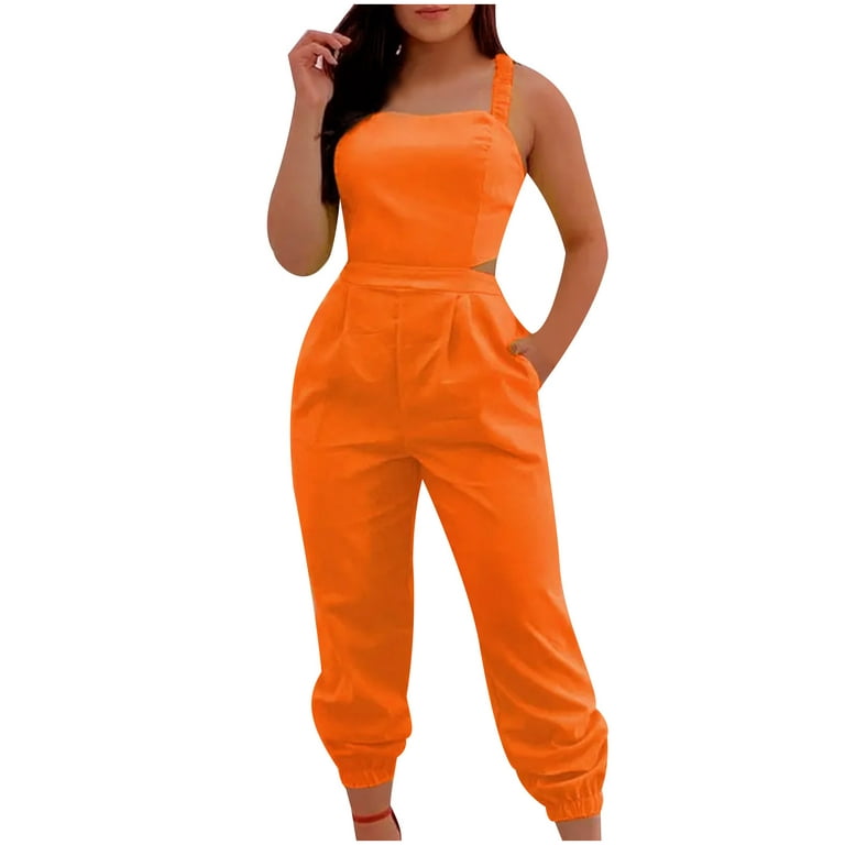 QENGING Womens Pants Jumpsuits Tie-dye Print Overalls with Suspenders  Casual Jumpsuit Orange M on Clearance 