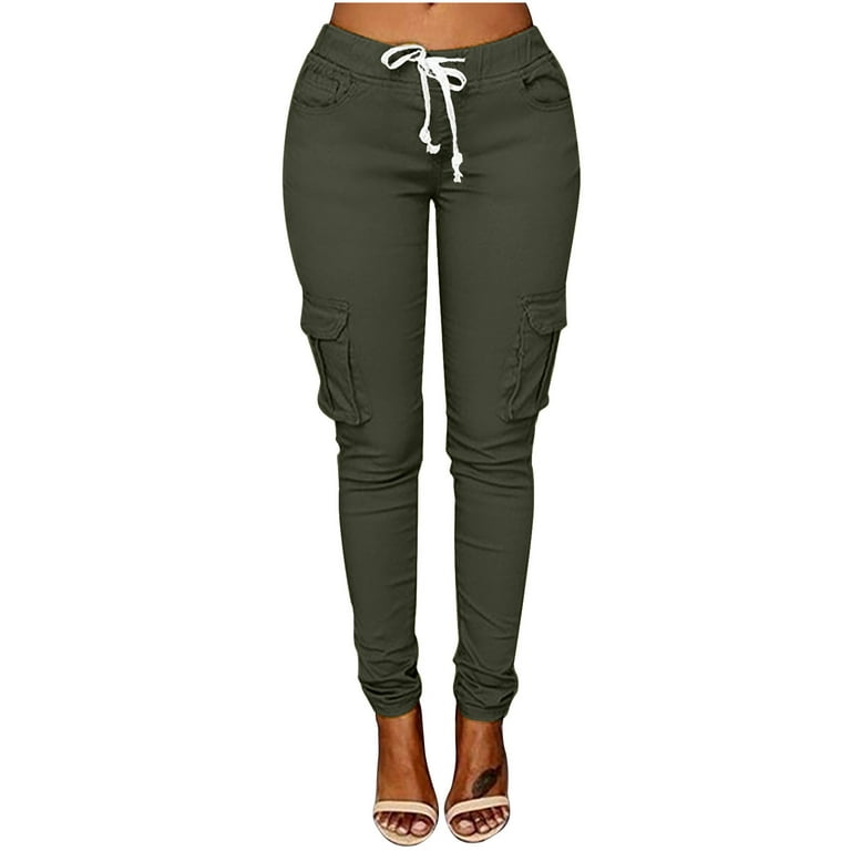 QENGING Womens Pants Plus Size Drawstring Casual Solid Elastic Waist Pocket  Plus Size Sweatpants Army Green 3XL on Clearance