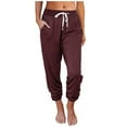 thumbnail image 1 of QENGING Womens Pants Solid Color Workout Pants Comfortable Leisure Pocket Nine-Point Sweatpants Red L on Clearance, 1 of 4