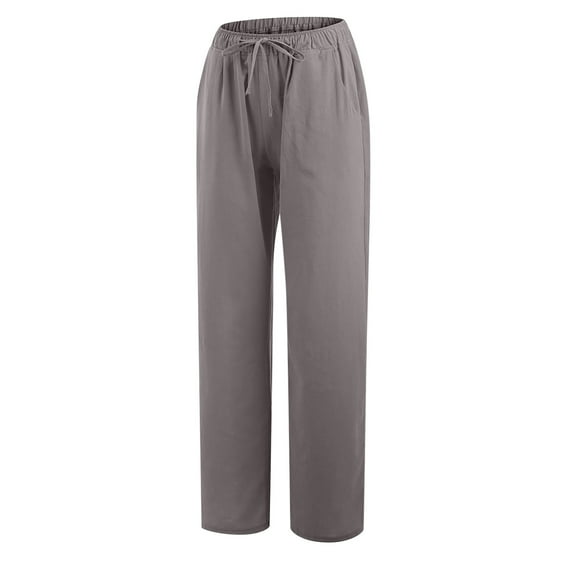 QENGING Womens Pants Solid Cotton Linen Drawstring Elastic Waist Long Wide Leg Sweatpants Dark Gray 4XL on Clearance