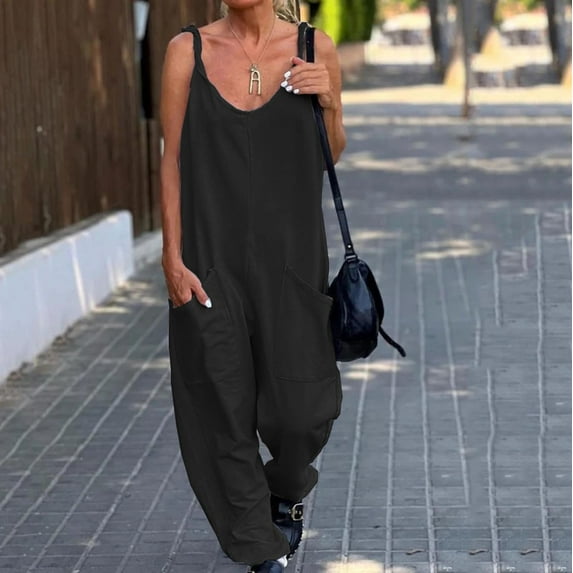 QENGING Womens Rompers Pants Summer Trendy Solid Color jumpsuits with Pockets and Straps Casual Trousers of the Day
