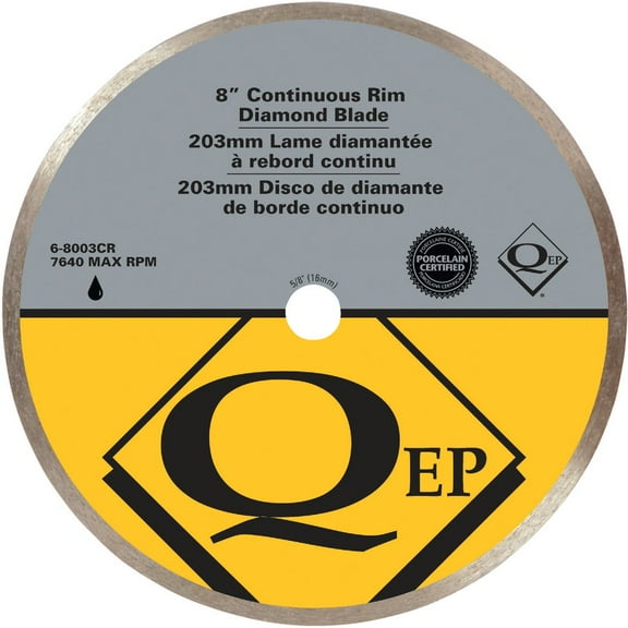 QEP 8 In. Premium Continuous Rim Diamond Tile Blade - Wet Cutting Porcelain, Ceramic - 8"