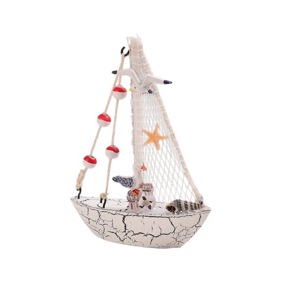 QEQEKAKA 1 Pcs Wooden Sailboat Model, Handcrafted Mediterranean Nautical Decor – Fully Assembled Tabletop Centerpiece for Living Room Shelf