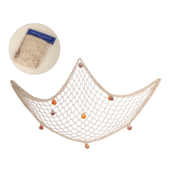 QEQEKAKA Handmade Mediterranean Cotton Fishnet Wall Hanging, Natural Nautical Fishing Net Decor with Seashells,DIY Photo Display Rope Net for Bedroom Living Room Beach Party Boho Coastal Decoration