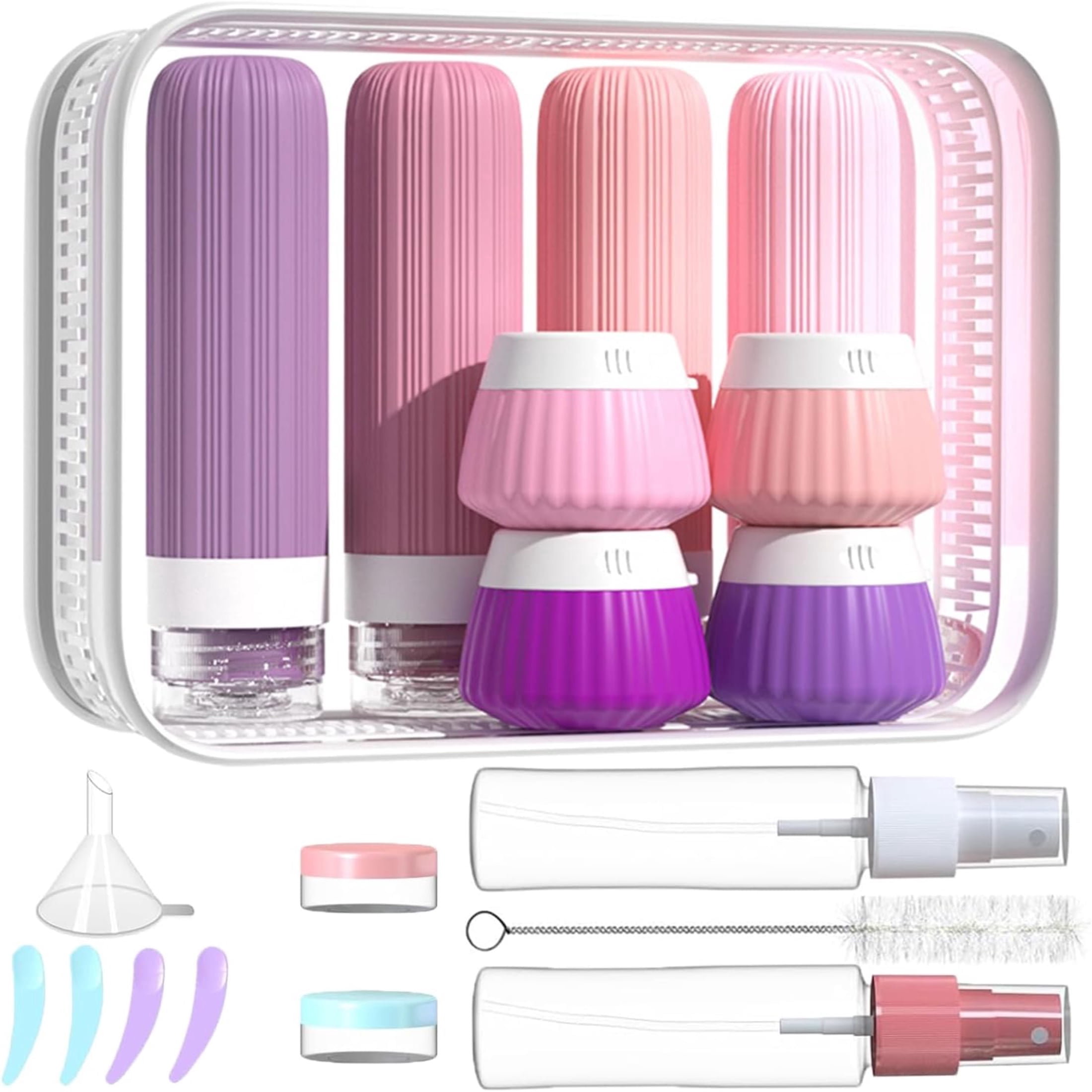 QEQEKAKA Travel Bottles 18 Pack, TSA Approved Leak Proof, BPA Free Silicone Squeezable Containers