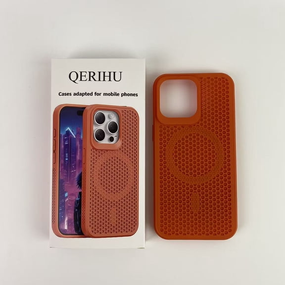 QERIHU Cases adapted for mobile phones,Heat Dissipation Honeycomb Mesh, Shockproof Hard PC Slim Cover for 16 Pro Max Orange
