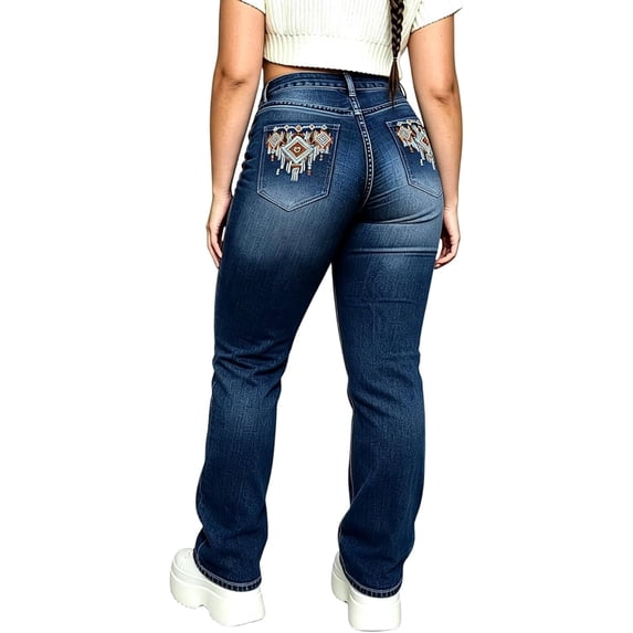 QERINTE Plus Size Bootcut Jeans Women - Western Flare Jeans with Aztec Embroidered Stretchy Denim Pants Curvy