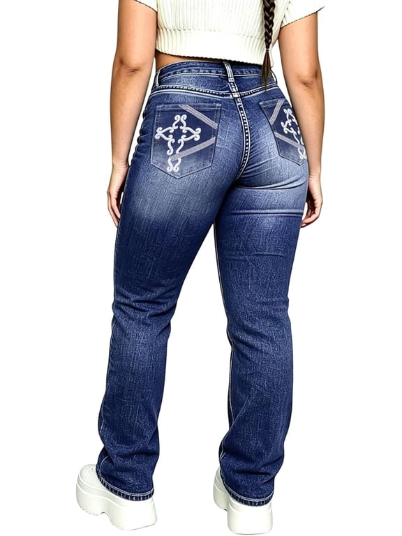 Plus Size Bootcut Jeans Women - Western Flare Jeans with Aztec Embroidered Stretchy Denim Pants Curvy