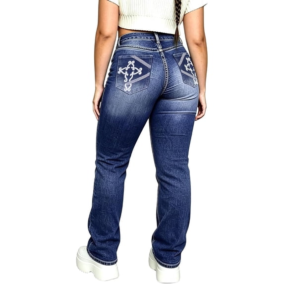QERINTE Plus Size Bootcut Jeans Women - Western Flare Jeans with Aztec Embroidered Stretchy Denim Pants Curvy