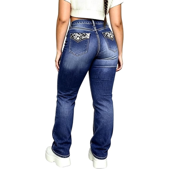 QERINTE Plus Size Bootcut Jeans Women - Western Flare Jeans with Aztec Embroidered Stretchy Denim Pants Curvy