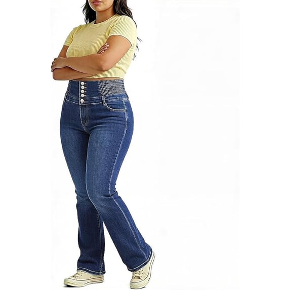 QERINTE Womens Plus Size Bootcut Jeans High Waisted Stretchy Jean Embroidery Denim Casual