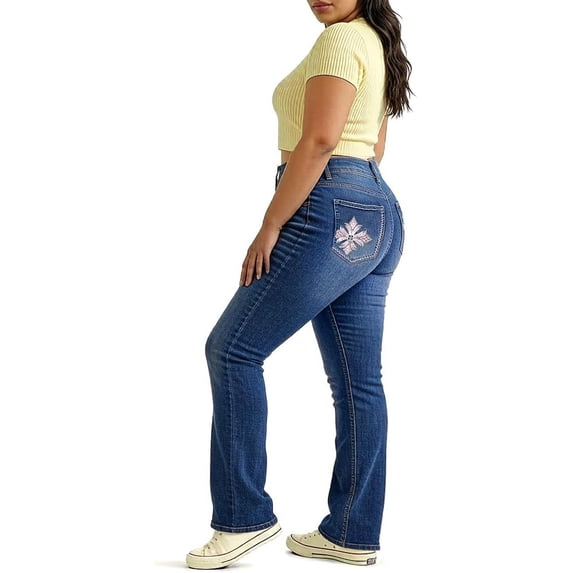 QERINTE Womens Plus Size Bootcut Jeans High Waisted Stretchy Jean Embroidery Denim Casual