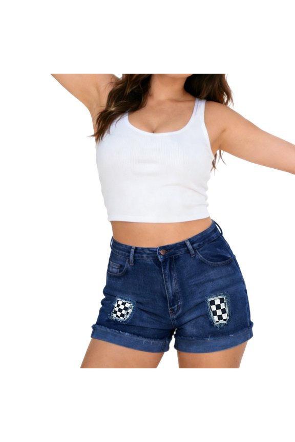 Womens Plus Size Jean Shorts Stretchy High Waisted Denim Patch Shorts 1xl to 5xl