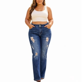 QERINTE Womens Plus Size Ripped Bootcut Jeans High Waisted Stretchy Jeans Denim