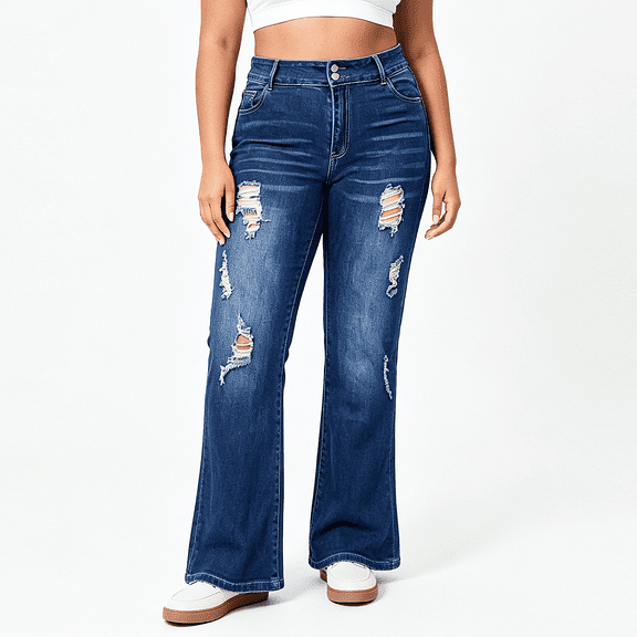 QERINTE Womens Plus Size Ripped Bootcut Jeans High Waisted Stretchy Jeans Denim
