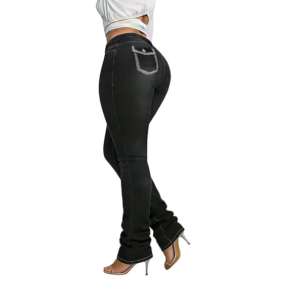 QERINTE Womens Plus Size boot cut Jeans High Waisted Stretchy Embroidered Jeans Curvy