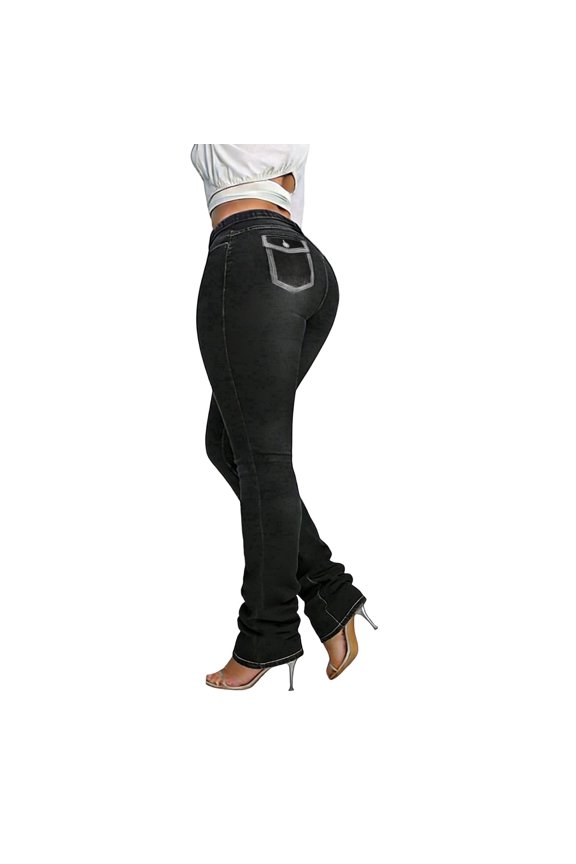 Womens Plus Size bootcut Jeans High Waisted Stretchy Embroidered Jeans Curvy flare