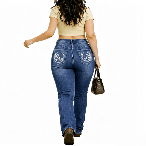 QERINTE Womens Plus Size bootcut Jeans High Waisted Stretchy Embroidered Jeans Curvy