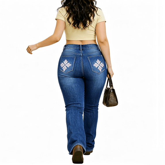 QERINTE Womens Plus Size bootcut Jeans High Waisted Stretchy Embroidered Jeans Curvy