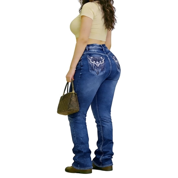 QERINTE Womens Plus Size bootcut Jeans High Waisted Stretchy Jeans Embroidered Curvy