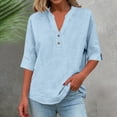 thumbnail image 1 of QETYUW 3/4 Length Sleeve Shirts for Women V Neck Cotton Lined Tops Solid Color Summer Casual Tshirts Beach Vacation Tshirt, 1 of 7