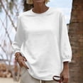 thumbnail image 1 of QETYUW 3/4 Sleeve Shirts for Women Solid Color Crew Neck Shirt Loose Fit Comfy Tops Summer Casual T-Shirts White S, 1 of 8