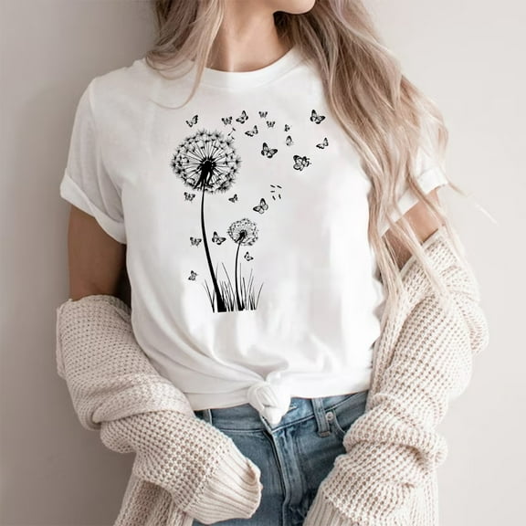QETYUW Floral Graphic Tees for Women Short Sleeve Crew Neck Shirts Plus Size Floral Printed Tshirts Summer Lightweight Tshirt