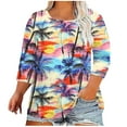 thumbnail image 1 of QETYUW Plus Size Shirts for Women 3/4 Sleeve Hawaiian Shirt Round Neck Loose Fit Casual Tunic Tops Vacation Beach Tshirts, 1 of 5