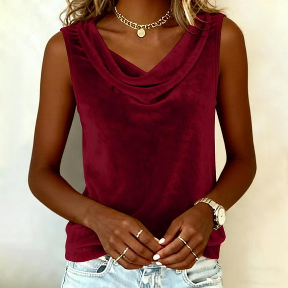 QETYUW Velvet Tank Tops for Women Cowl Neck Sleeveless Top Solid Color Comfy Shirts Casual Dressy Tanks Formal Party Tank Top