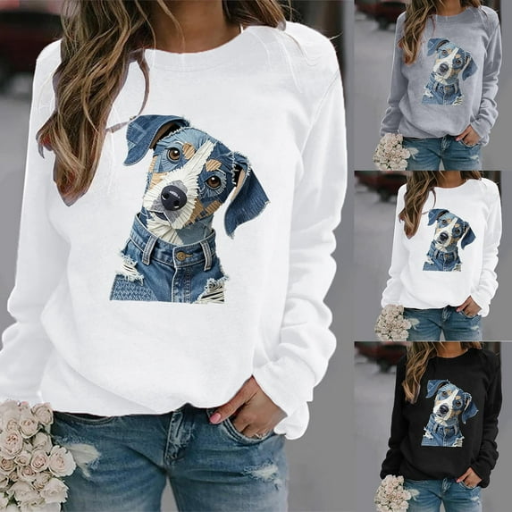 QETYUW Women's Graphic Sweatshirts Long Sleeve Loose Fit Sweatshirt Cute Printed Crew Neck Sweat Shirts Lightweight Comfy Pullover Tops
