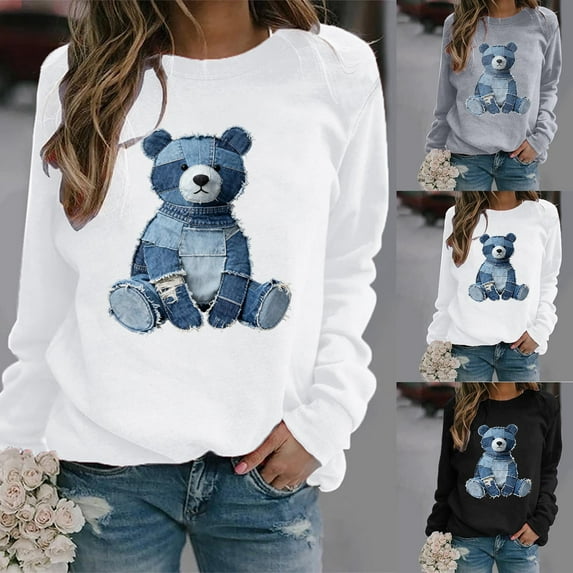 QETYUW Womens Graphic Sweatshirts Loose Fit Crew Neck Long Sleeve Sweatshirt Cute Print Pullover Holiday Casual Sweat Shirts