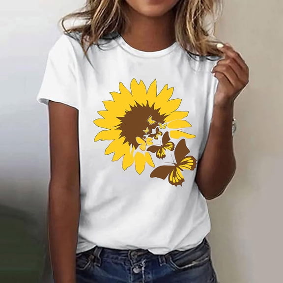 QETYUW Womens Summer Tops Short Sleeve Crew Neck Shirts Floral Graphic Tees Plus Size Casual Tshirts Beach Vacation Tshirt