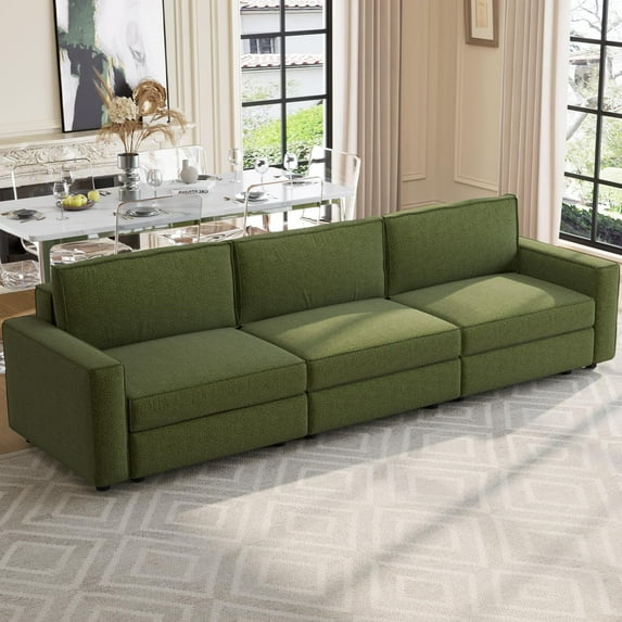 QEZEOM 122" Modular Sectional Sofa Couch, Modern 3 Seater Modular Sofa, Deep Seat Couch, Free Combination, Green
