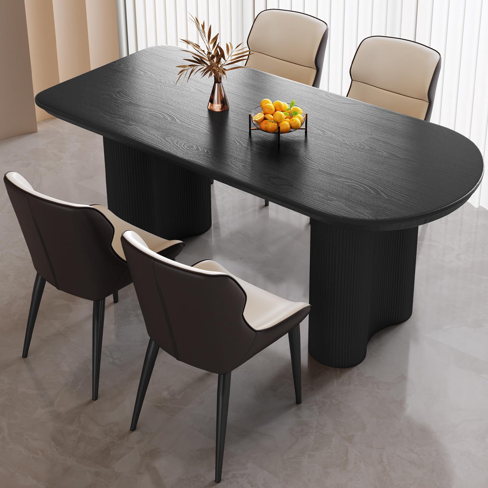 QEZEOM 63" Dining Table Set for 4, Dining Room Table and 4 Chairs Set,5 ...